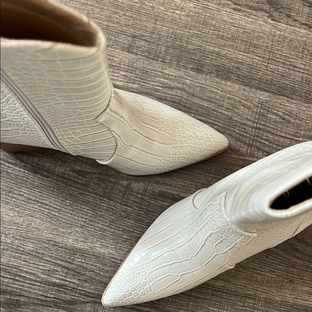 Lulus Eleora Bone Crocodile-Embossed Mid-Calf High Heel Boots - Picture 5 of 9
